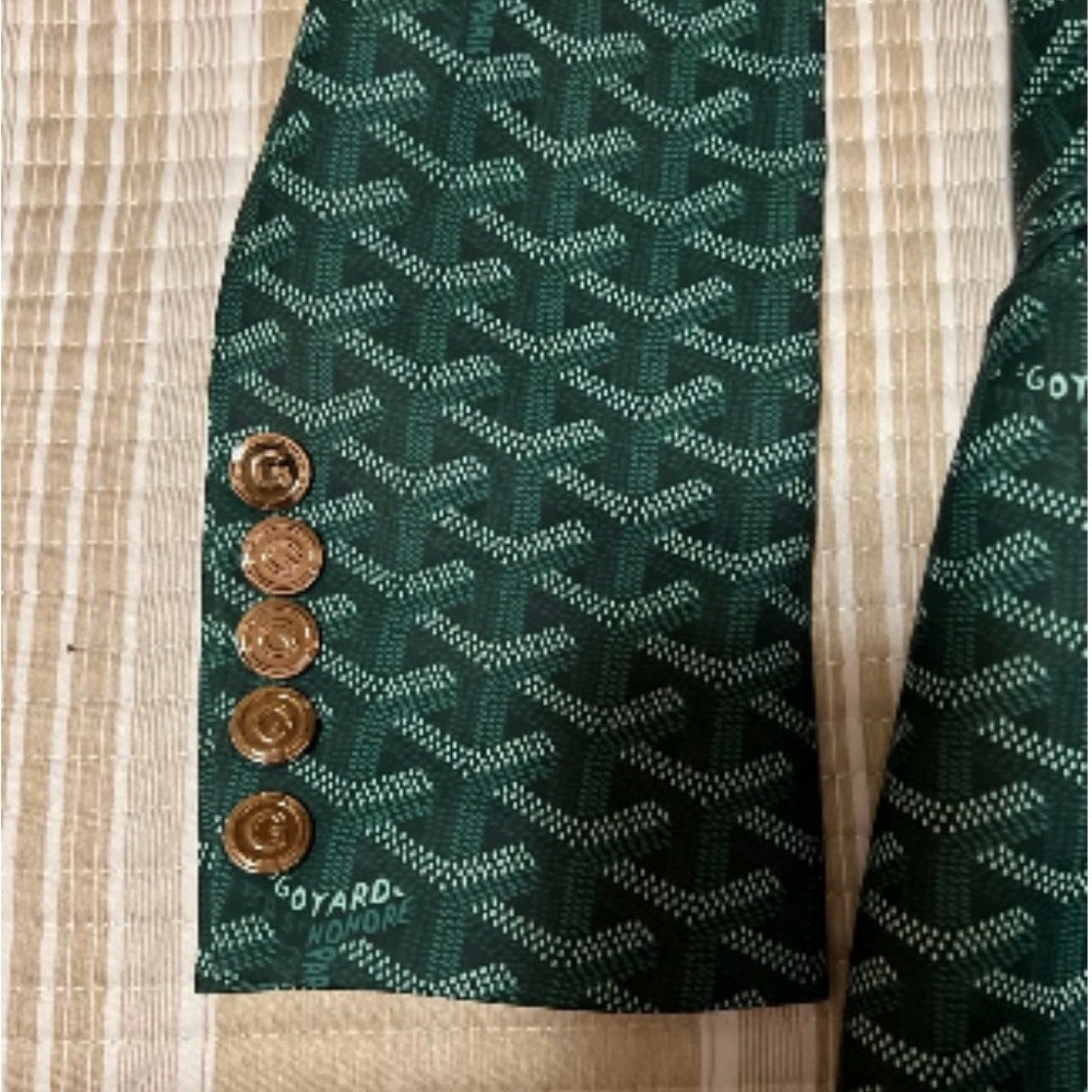 Green Double-Breasted Blazer with Pattern - Picture 3 of 9